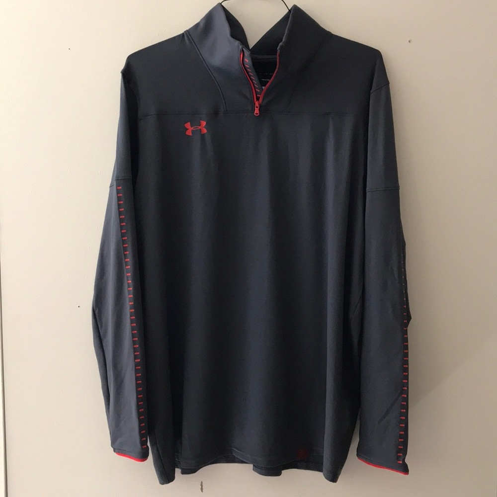 UA 1/4 Zip Pullover. Red/Gray